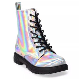 Iridescent Lace-Up Ankle Boots